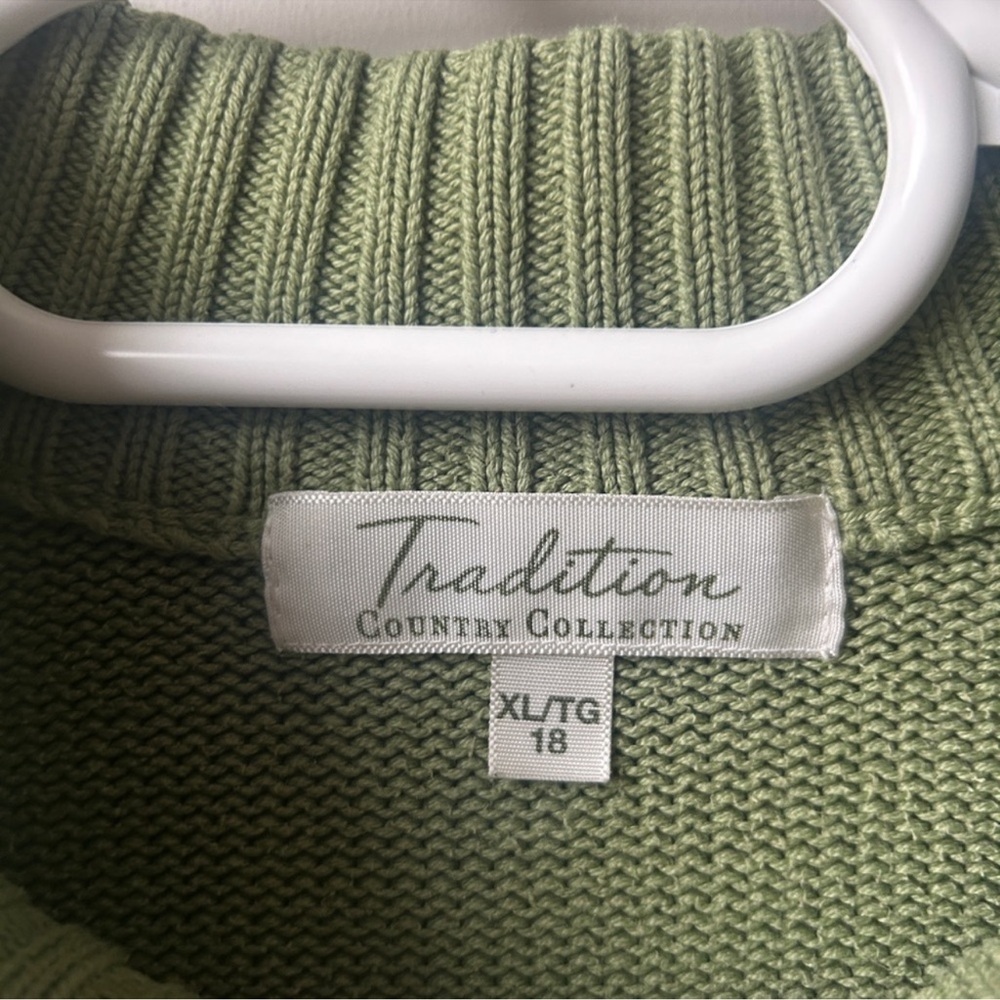 Tradition Country Collection Cable Knit Zip Sage Sweater XL Vintage - Picture 5 of 6
